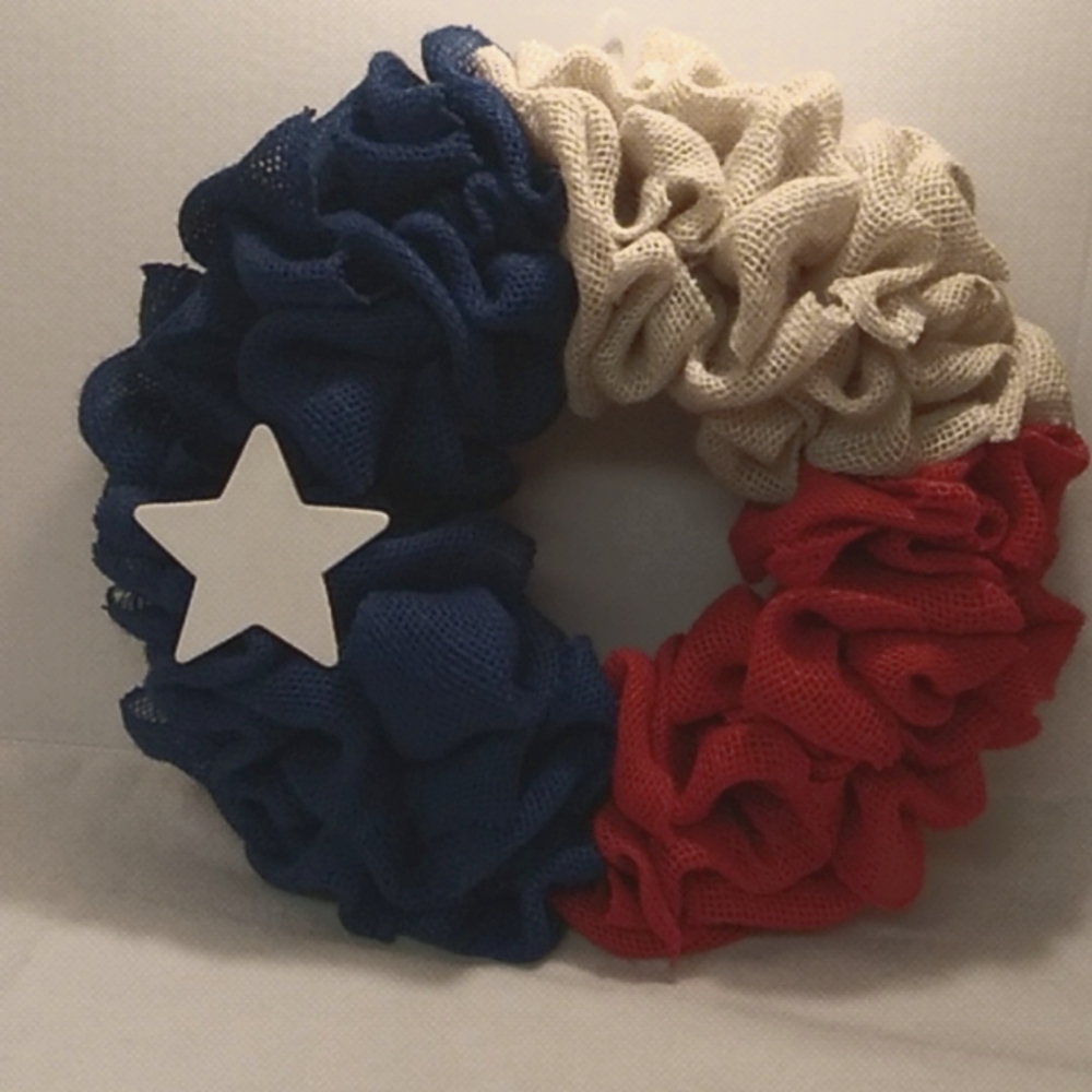 Burlap Texas flag wrealth.